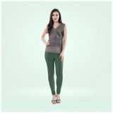 Bottle green cotton blended churidar leggings for women, solid design