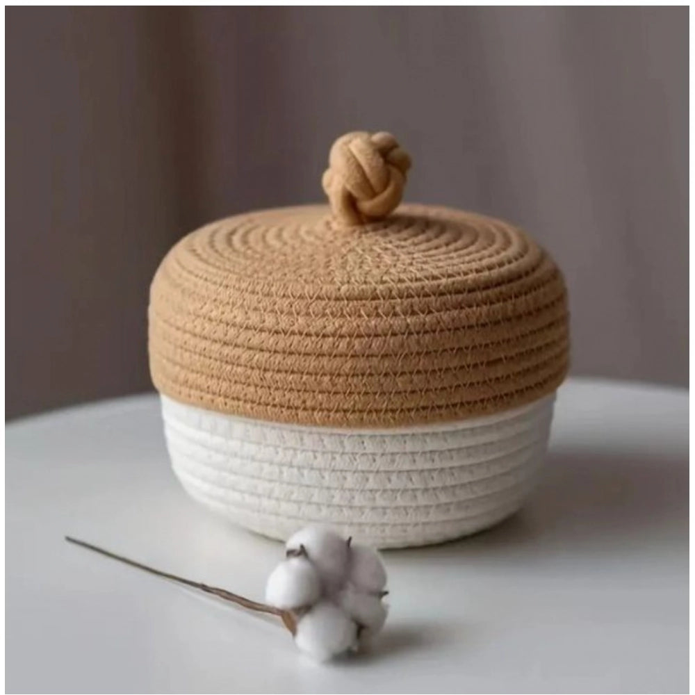 Cotton beige lid storage basket (white) for clothes - multi-purpose organizer for bathroom, living room & kitchen
