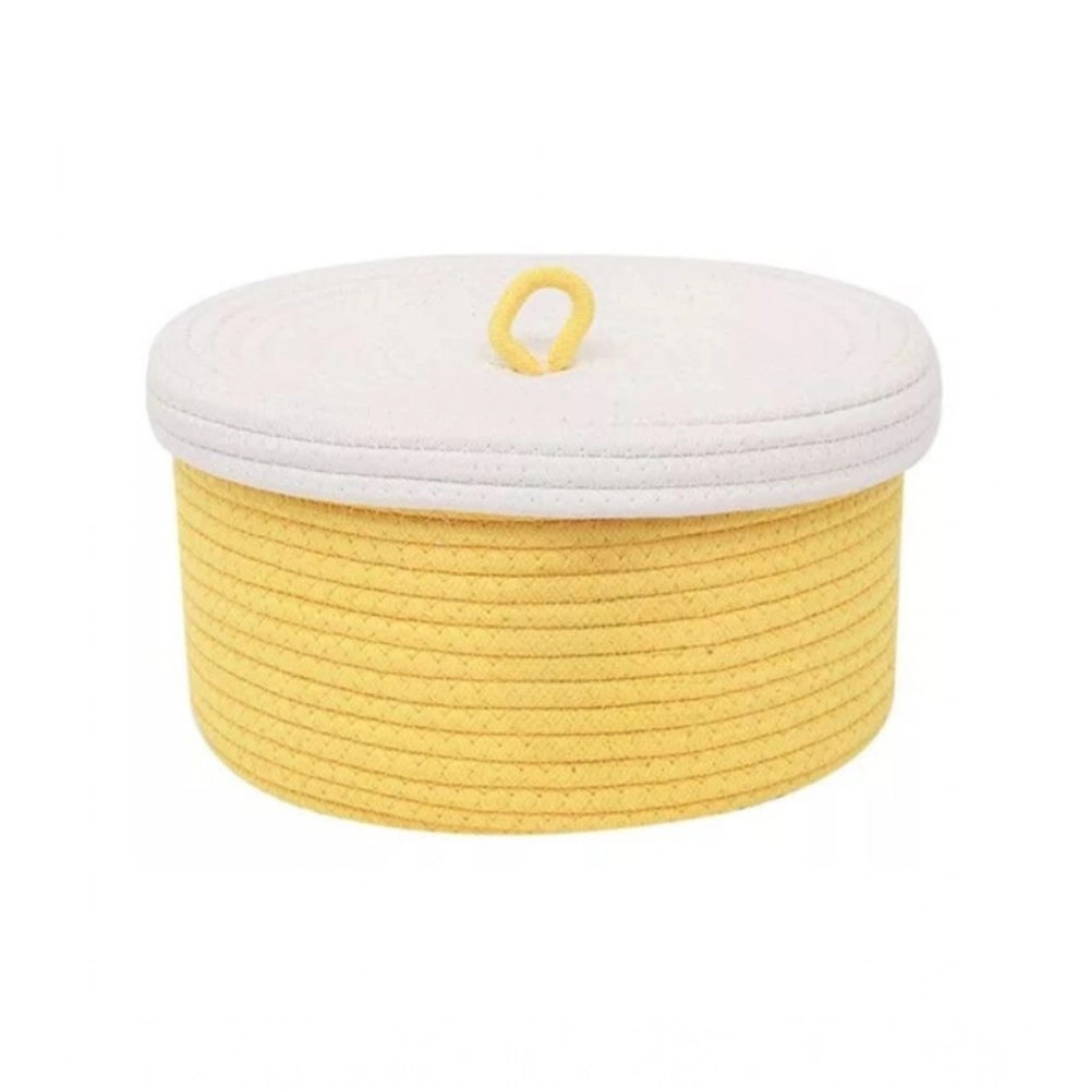 Yellow cotton storage basket with white lid (1 inch pack) for organizing clothes, living room, kitchen or bathroom