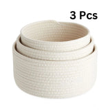 Cotton Round Basket Pack of 3 Storage Basket For Clothes (White)