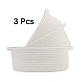 Cotton Oval Basket Pack of 3 Storage Basket For Clothes (White)