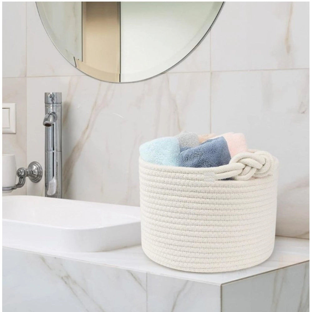White cotton storage basket pack of 1 for clothes organizer, perfect for bathroom, living room, or kitchen use
