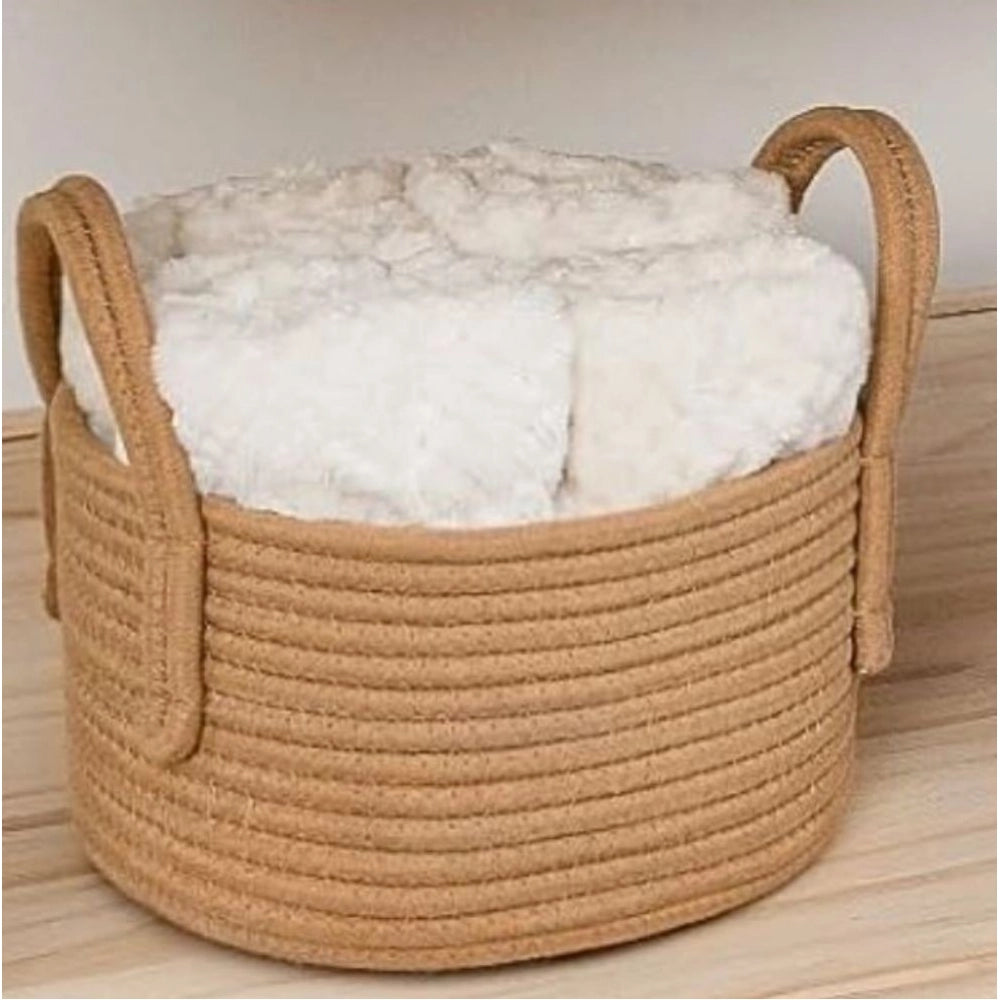 Beige cotton storage basket pack of 1 for clothes, multi-purpose organizer for living room, kitchen, or bathroom