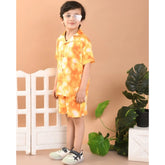Orange twill cotton printed shirt-short set for boys