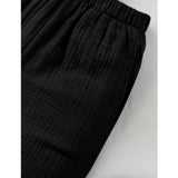 Black popcorn solid shirt & shorts set for boys - solid pattern, short sleeves, collar neck