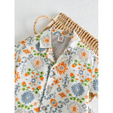 Multicolor twill cotton printed short sleeve shirt and shorts set for boys, vibrant patterns on playful outfit