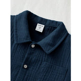 Navy popcorn solid short sleeve shirt and shorts set for boys, perfect for casual play