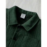 Green popcorn patterned boy's shirt-short set, solid short sleeve shirt and shorts