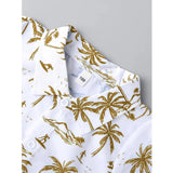 Gold twill cotton printed shirt-short set for boys, featuring collar sleeves and a vibrant pattern