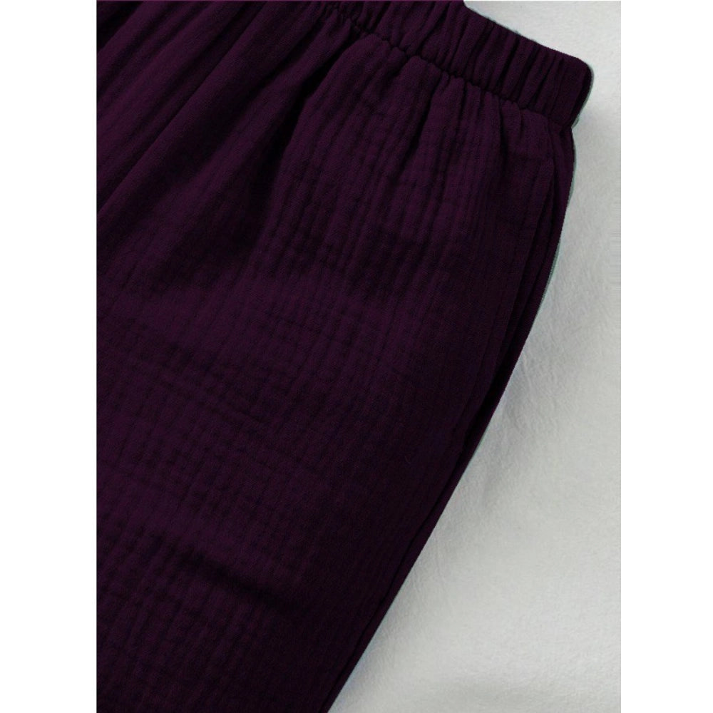 Wine popcorn solid shirt-short set for boys, short sleeve collared shirt and matching shorts on display