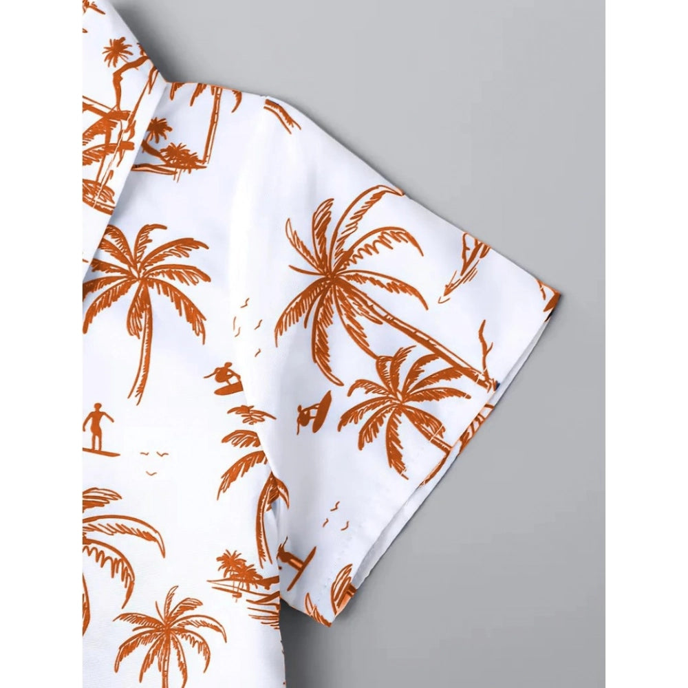 Brown twill cotton printed short sleeve shirt and shorts set for boys on display