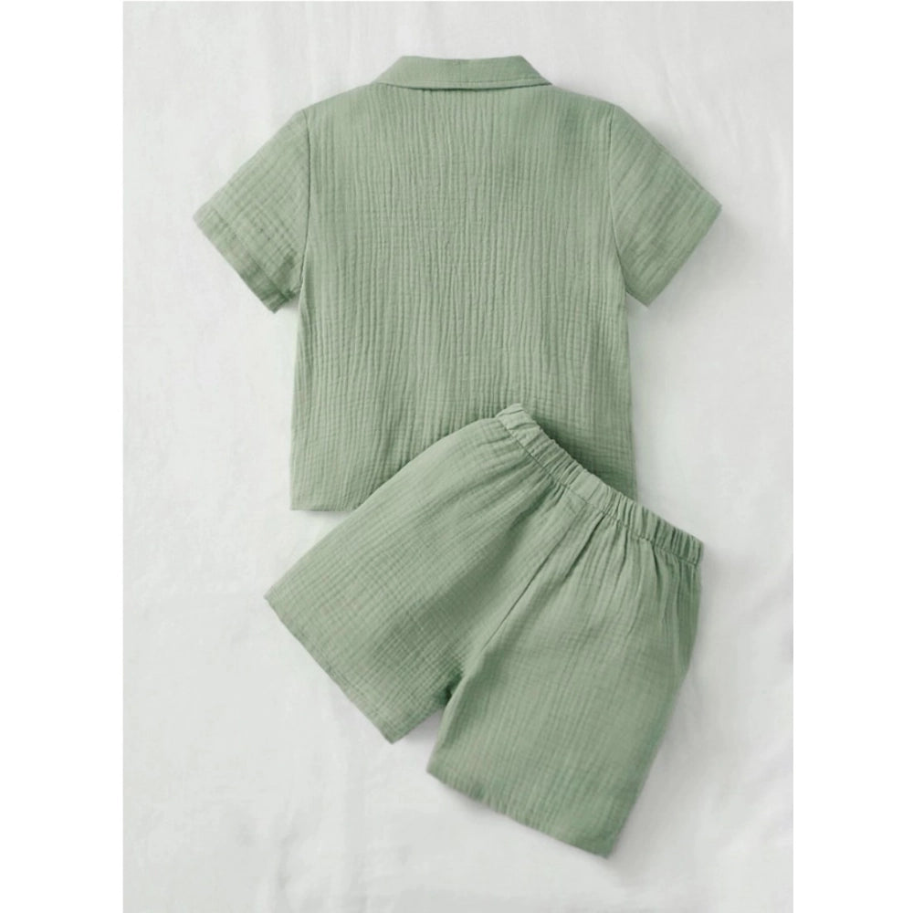 Popcorn Pista solid shirt-short set for boys, featuring short sleeves and collar neck design
