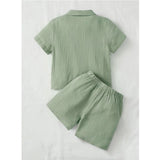 Popcorn Pista solid shirt-short set for boys, featuring short sleeves and collar neck design
