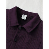 Wine popcorn solid shirt-short set for boys, solid pattern on collar sleeve short sleeve shirts with matching shorts