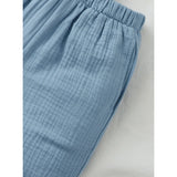 Sky blue popcorn solid shirt-short set for boys, collared short sleeves