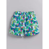 Multicolor twill cotton boys' short sleeve shirt & shorts set with collar neck & short sleeves, printed pattern on display