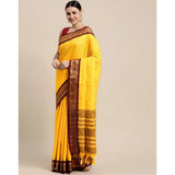 Yellow cotton silk checkered saree with unstitched blouse, vibrant Indian women's fashion