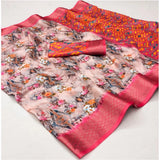 Multi-colored cotton silk printed saree with unstitched blouse (5.5mtr) on mannequin