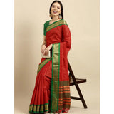 Red cotton silk checkered saree with unstitched blouse (5.5mtr)