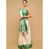 Green cotton silk checkered saree with unstitched blouse (5.5mtr), traditional Indian women's attire