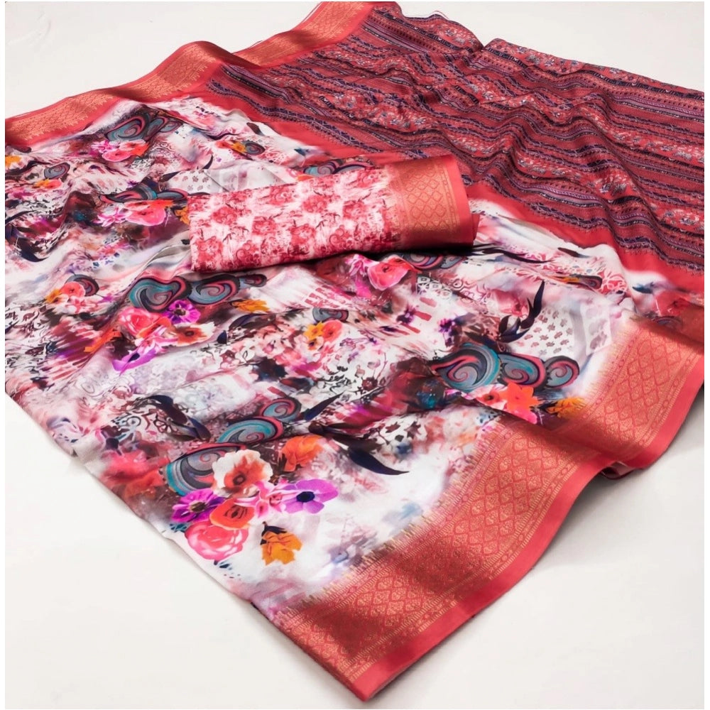 Multicolor printed cotton silk saree with unstitched blouse (5.5mtr)