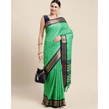 Green cotton silk checkered saree with unstitched blouse, traditional Indian wear accessory on display