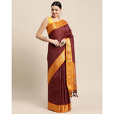 Women's coffee cotton silk checkered saree with unstitched blouse, 5.5mtr - traditional Indian attire for formal events