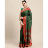 B Green cotton silk checkered saree with unstitched blouse, 5.5Mtr