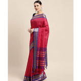 Red cotton silk checkered saree with unstitched blouse, traditional Indian wear for women