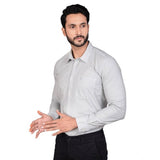 Grey cotton men's casual full sleeve solid shirt with mandarin collar, ideal for everyday wear