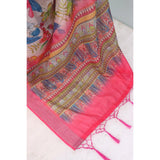 Pink linen digital print saree with unstitched blouse, 5.5mtr, wearable art for traditional fashion