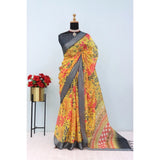 Multicolor linen digital print saree with unstitched blouse (5.5Mtr), vibrant traditional Indian wear
