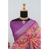 Purple linen digital print saree with unstitched blouse (5.5mtr), vibrant traditional Indian wear for women