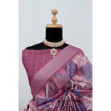 Pink linen digital print saree with unstitched blouse (5.5Mtr) on hangar