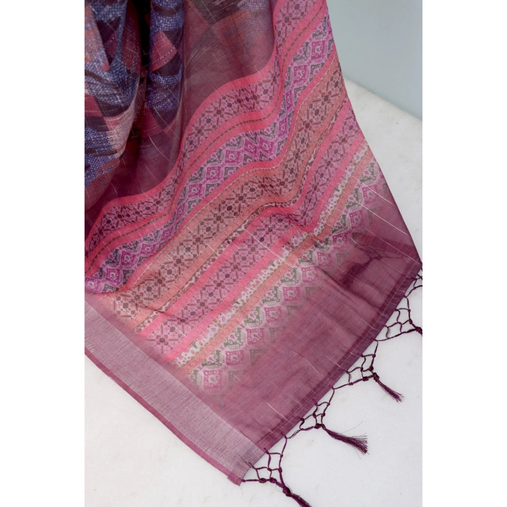 Pink linen digital print saree with unstitched blouse (5.5mtr), vibrant Indian fashion accessory
