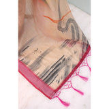 Multi-colored linen digital print saree with unstitched blouse, vibrant Indian attire for women on display