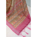Pink linen digital print saree with unstitched blouse (5.5mtr), women's traditional Indian wear