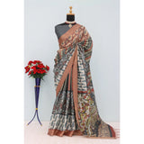 Grey Mysore Silk digital print saree with unstitched blouse (5.5mtr)