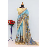 Sky blue Mysore silk digital print saree with unstitched blouse (5.5mtr)