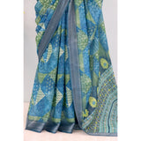 Green linen digital print saree with unstitched blouse (5.5mtr)