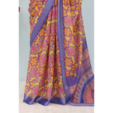 Multi-colored linen digital print saree with unstitched blouse (5.5mtr) on hanger