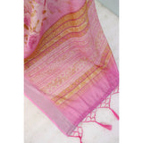 Pink linen digital print saree with unstitched blouse (5.5Mtr), vibrant pattern for traditional Indian wear