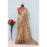 Pink Mysore Silk digital print saree with unstitched blouse (5.5mtr), women's traditional Indian attire on mannequin