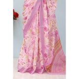 Pink linen digital print saree with unstitched blouse (5.5mtr) on mannequin