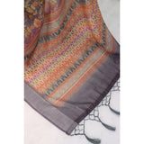 Grey linen digital print saree with unstitched blouse (5.5Mtr)