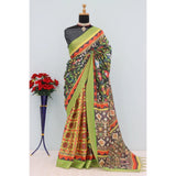 Green Mysore Silk digital print saree with unstitched blouse (5.5mtr), traditional Indian fashion accessory