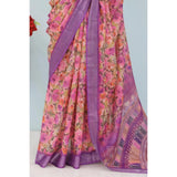 Purple linen digital print saree with unstitched blouse, 5.5mtr, perfect for traditional Indian wear
