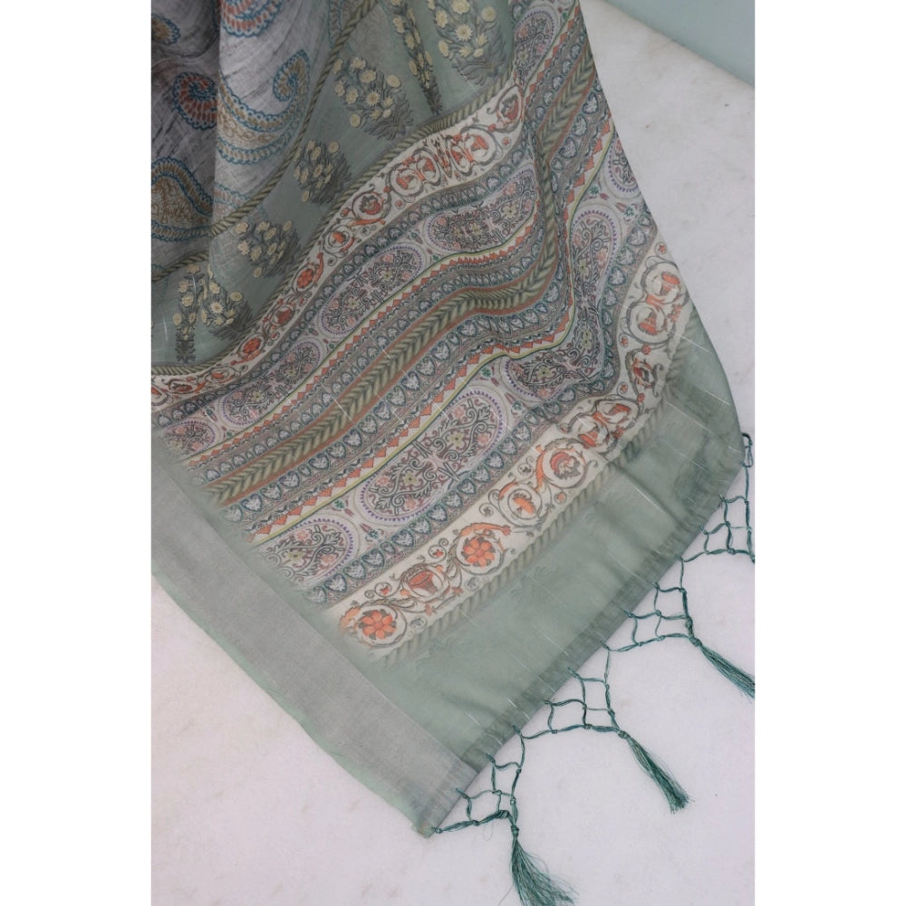 Grey linen digital print saree with unstitched blouse (5.5mtr), women's ethnic wear on display