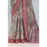 Multicolor linen digital print saree with unstitched blouse (5.5mtr), vibrant pattern on display