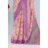 Purple linen digital print saree with unstitched blouse (5.5Mtr), vibrant Indian women's fashion accessory